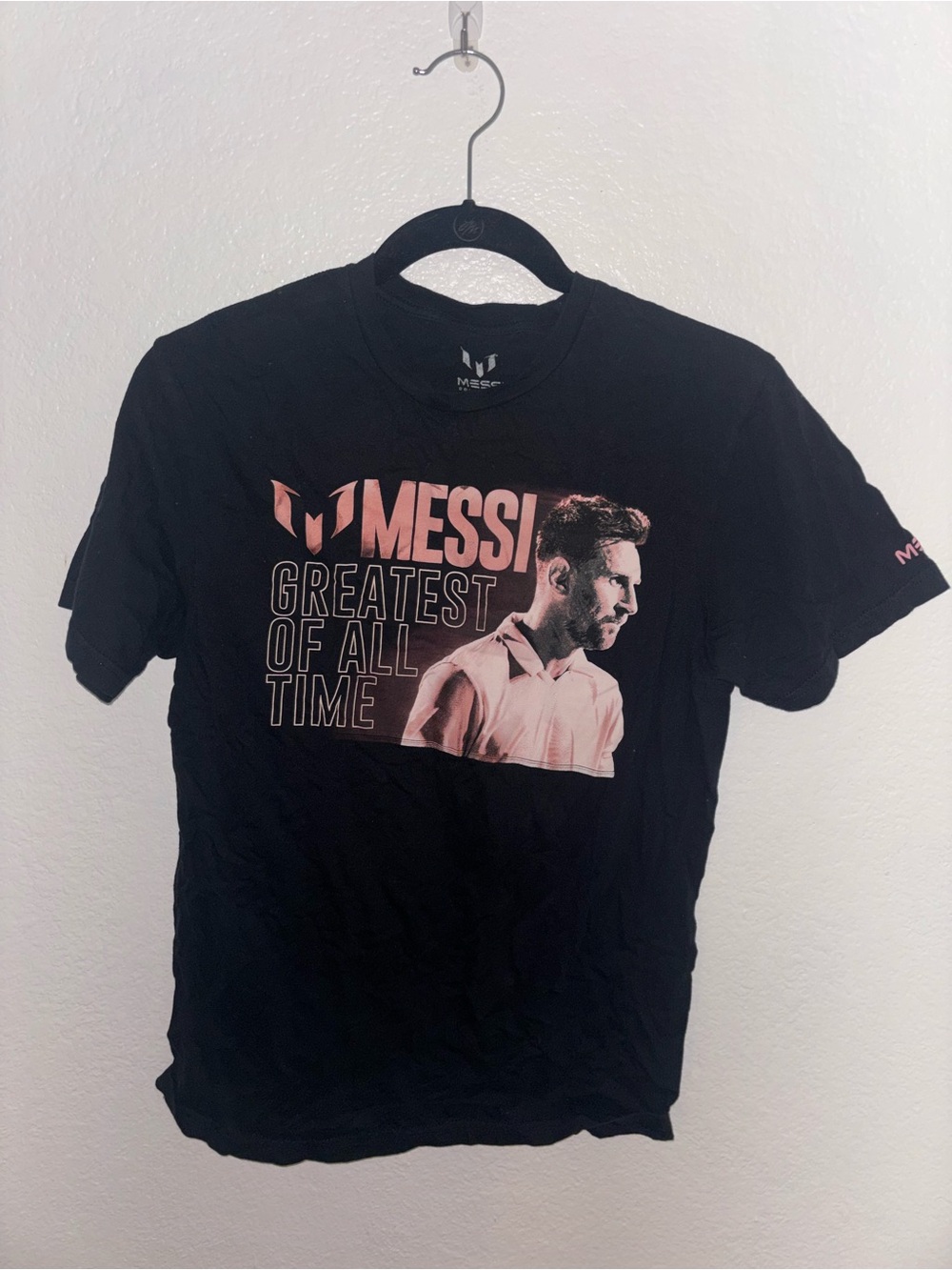 Messi Black Graphic Tee with Pink Portrait - Official Style